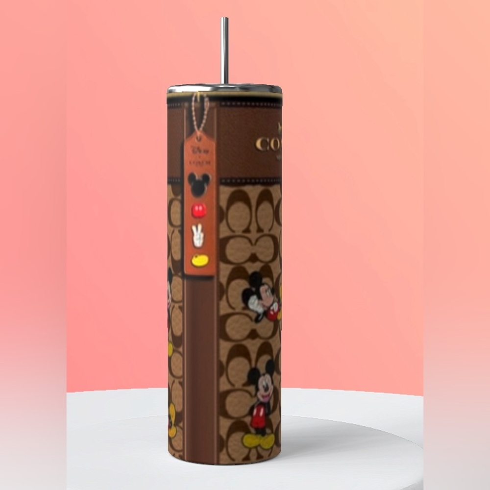 Brown  with Mickey 20 oz stainless steel tumbler gift ready NWT - Picture 2 of 3
